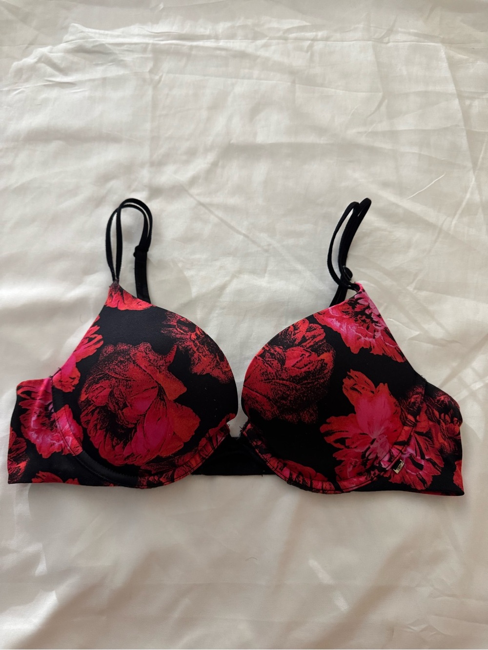 Victoria's Secret Black Bra with Bright Pink Floral Print
